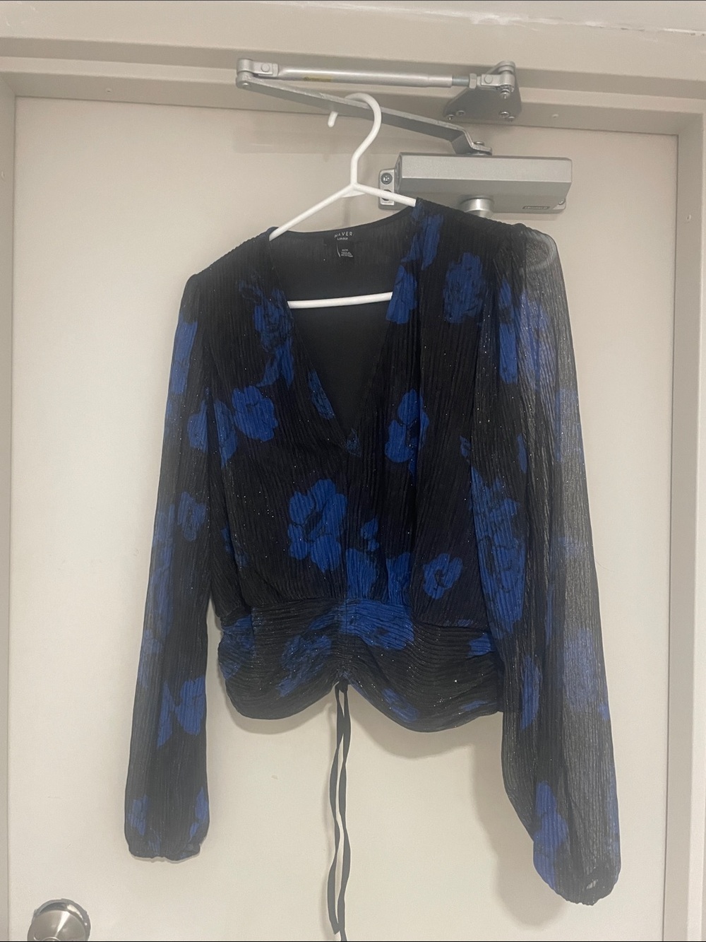 Haver Black Blouse with Blue Floral Print